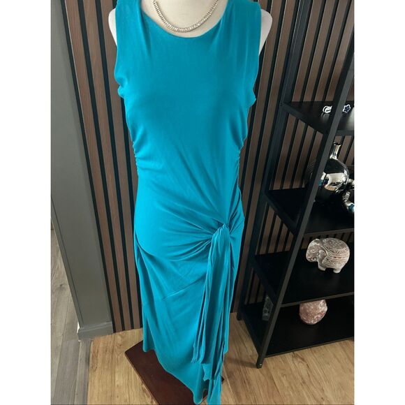 Sofia Vergara Ruched Tie Tank Maxi Dress in Blue Sz L NWT - Picture 2 of 8